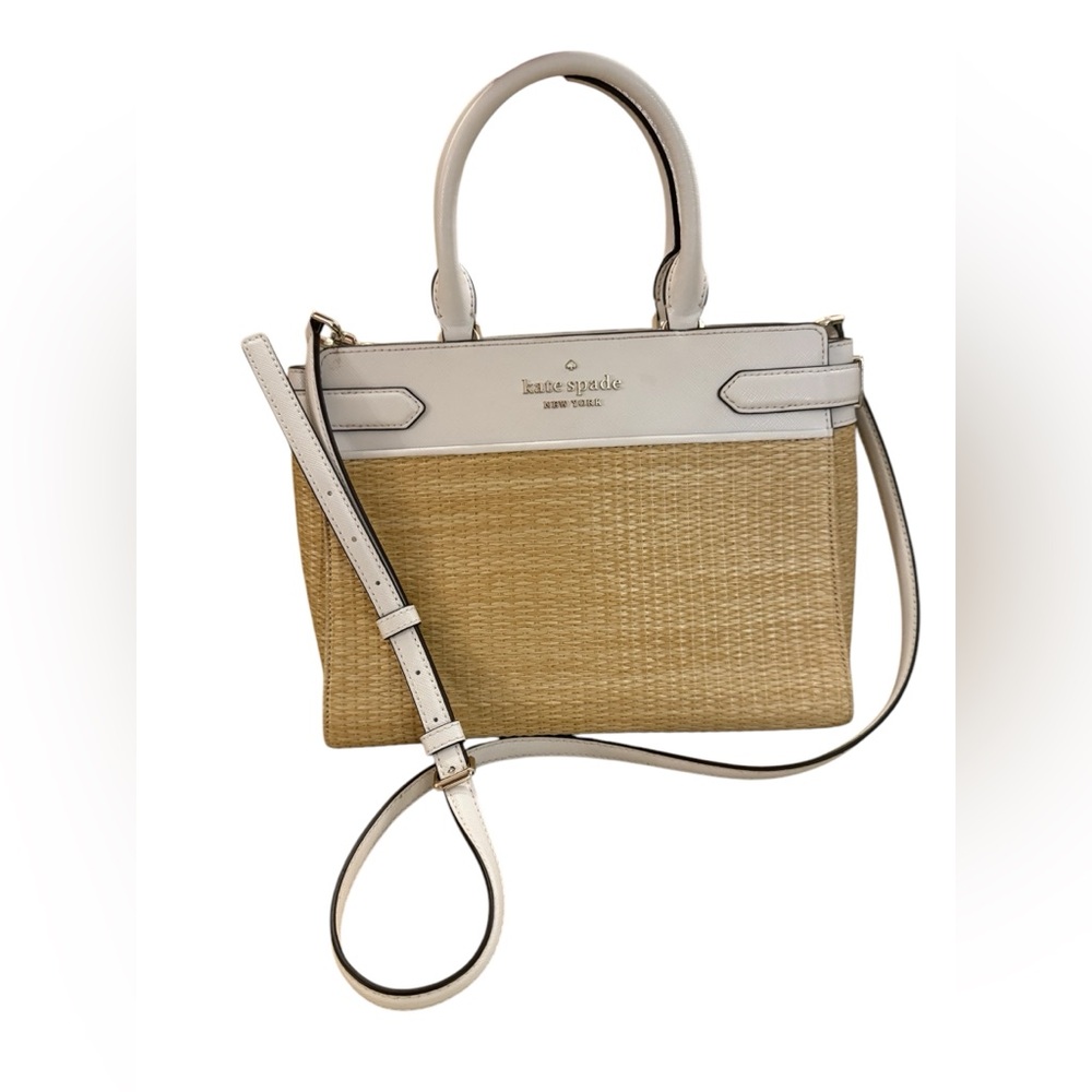 Kate Spade Woven Beige and White Satchel